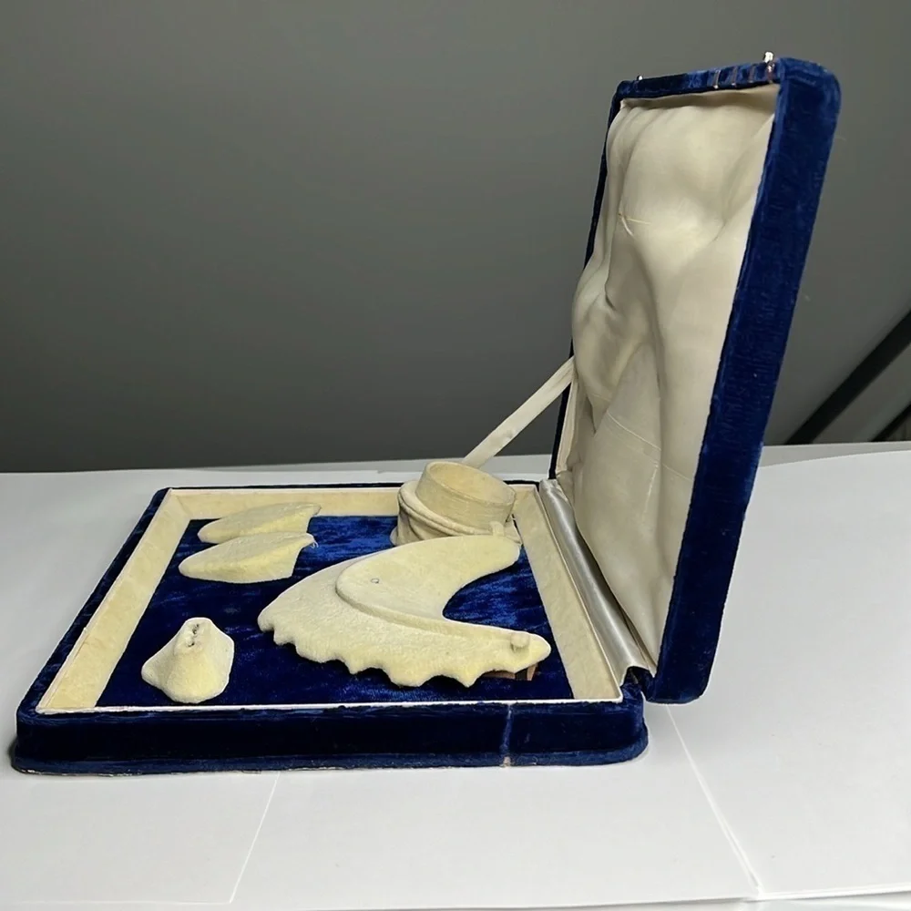 Vintage Blue Velvet 5 Celluloid Jewelry Box
